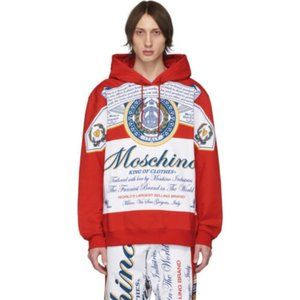 Moschino Budweiser Print Cotton Hooded Sweatshirt | Red | NEW US 2